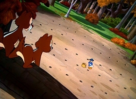 Screenshots from the 1949 Disney cartoon Winter Storage