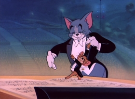 Screenshots from the 1950 MGM cartoon Tom and Jerry in the Hollywood Bowl