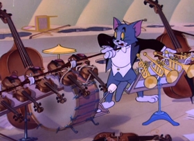 Screenshots from the 1950 MGM cartoon Tom and Jerry in the Hollywood Bowl