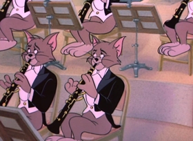 Screenshots from the 1950 MGM cartoon Tom and Jerry in the Hollywood Bowl