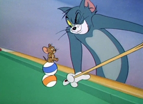 Screenshots from the 1950 MGM cartoon Cueball Cat