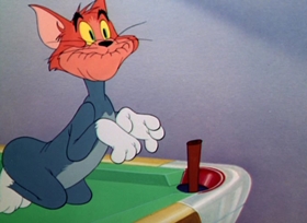 Screenshots from the 1950 MGM cartoon Cueball Cat