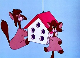 Screenshots from the 1950 Disney cartoon Puss Cafe