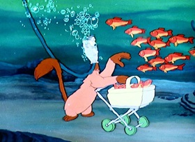 Screenshots from the 1950 Disney cartoon Puss Cafe