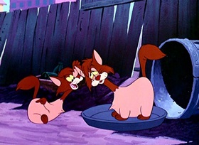 Screenshots from the 1950 Disney cartoon Puss Cafe