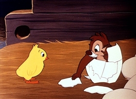 Screenshots from the 1951 Disney cartoon Chicken in the Rough