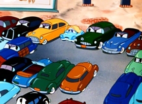 Screenshots from the 1952 Disney cartoon Susie the Little Blue Coupe