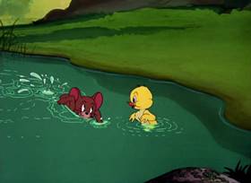 Screenshots from the 1953 MGM cartoon Just Ducky