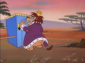 Screenshots from the 1953 Walter Lantz cartoon The Mouse and the Lion