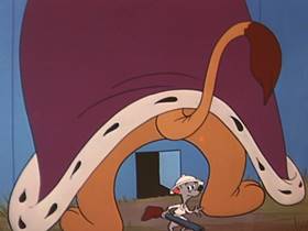 Screenshots from the 1953 Walter Lantz cartoon The Mouse and the Lion