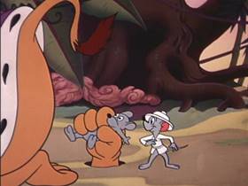 Screenshots from the 1953 Walter Lantz cartoon The Mouse and the Lion
