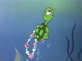 Screenshots from the 1953 Walter Lantz cartoon The Flying Turtle