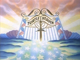 Screenshots from the 1953 Walter Lantz cartoon The Flying Turtle