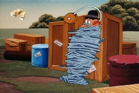 Screenshots from the 1953 Walter Lantz cartoon Plywood Panic