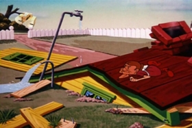 Screenshots from the 1953 Walter Lantz cartoon Plywood Panic