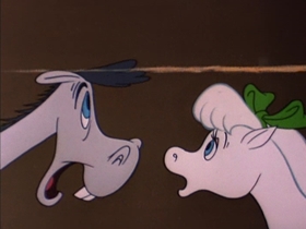 Screenshots from the 1954 Walter Lantz cartoon Hay Rube