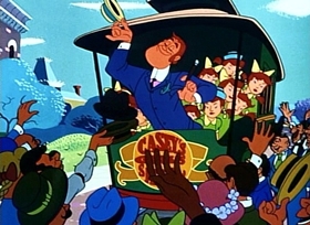 Screenshots from the 1954 Disney cartoon Casey Bats Again