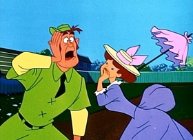 Screenshots from the 1954 Disney cartoon Casey Bats Again