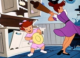 Screenshots from the 1954 Disney cartoon Casey Bats Again