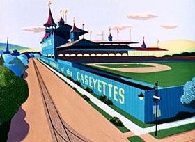 Screenshots from the 1954 Disney cartoon Casey Bats Again