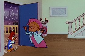 Screenshots from the 1955 Walter Lantz cartoon Helter Shelter
