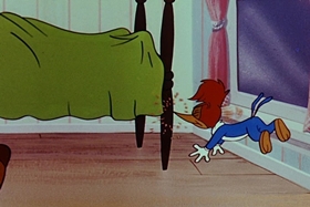 Screenshots from the 1955 Walter Lantz cartoon Helter Shelter