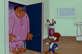 Screenshots from the 1955 Walter Lantz cartoon Helter Shelter