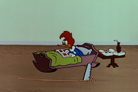 Screenshots from the 1955 Walter Lantz cartoon Helter Shelter