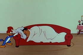 Screenshots from the 1955 Walter Lantz cartoon Helter Shelter