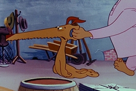 Screenshots from the 1955 Walter Lantz cartoon Helter Shelter