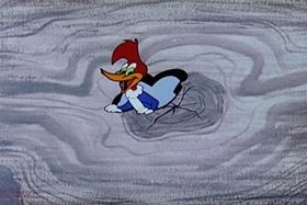 Screenshots from the 1955 Walter Lantz cartoon Helter Shelter