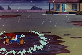 Screenshots from the 1955 Walter Lantz cartoon Helter Shelter