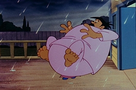 Screenshots from the 1955 Walter Lantz cartoon Helter Shelter