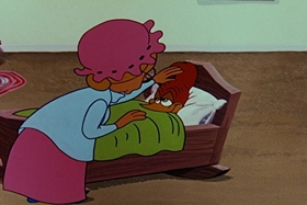 Screenshots from the 1955 Walter Lantz cartoon Helter Shelter