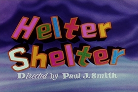 Screenshots from the 1955 Walter Lantz cartoon Helter Shelter