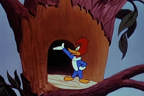 Screenshots from the 1955 Walter Lantz cartoon Helter Shelter