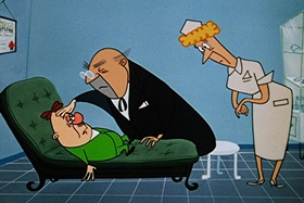 Screenshots from the 1955 Walter Lantz cartoon Sh-h-h-h-h-h
