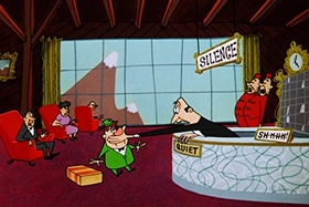 Screenshots from the 1955 Walter Lantz cartoon Sh-h-h-h-h-h