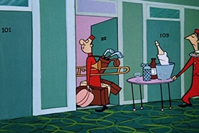 Screenshots from the 1955 Walter Lantz cartoon Sh-h-h-h-h-h
