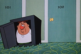 Screenshots from the 1955 Walter Lantz cartoon Sh-h-h-h-h-h