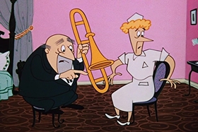 Screenshots from the 1955 Walter Lantz cartoon Sh-h-h-h-h-h