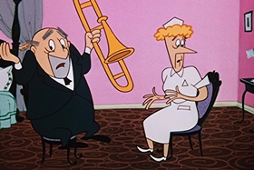 Screenshots from the 1955 Walter Lantz cartoon Sh-h-h-h-h-h