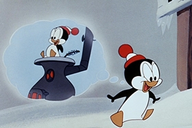 Screenshots from the 1955 Walter Lantz cartoon Hot and Cold Penguin