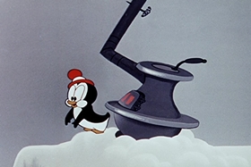 Screenshots from the 1955 Walter Lantz cartoon Hot and Cold Penguin