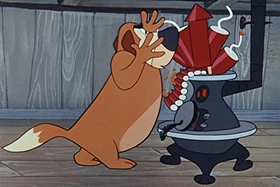 Screenshots from the 1955 Walter Lantz cartoon Hot and Cold Penguin