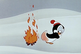 Screenshots from the 1955 Walter Lantz cartoon Hot and Cold Penguin