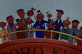 Screenshots from the 1955 Walter Lantz cartoon Bunco Busters