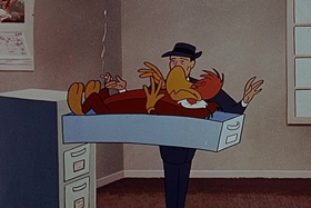 Screenshots from the 1955 Walter Lantz cartoon Bunco Busters
