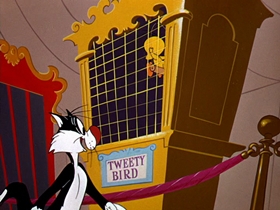 Screenshots from the 1955 Warner Bros. cartoon Tweety