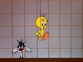 Screenshots from the 1955 Warner Bros. cartoon Tweety